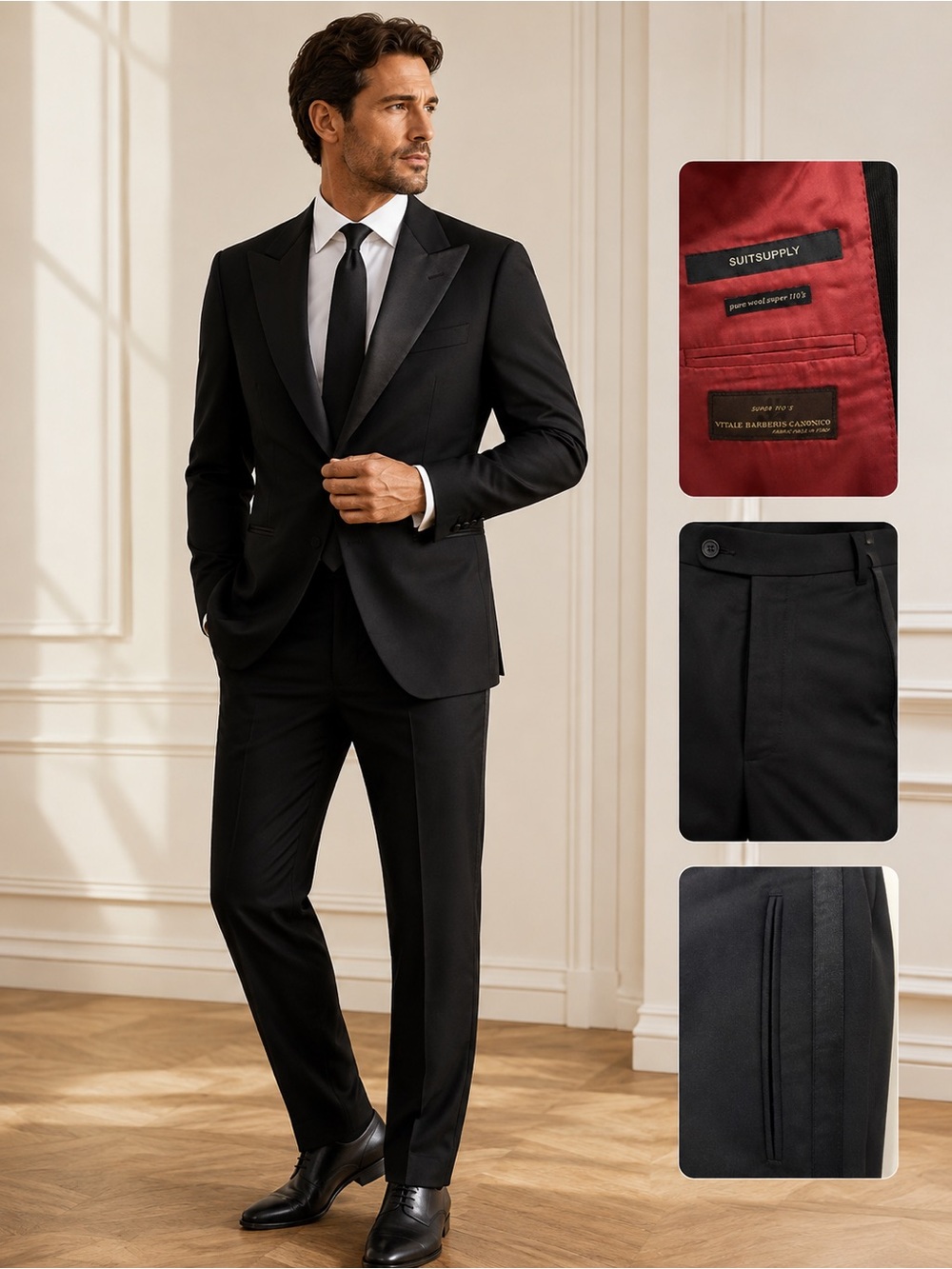 Suitsupply Black Satin-Trim Peak Lapel Tuxedo